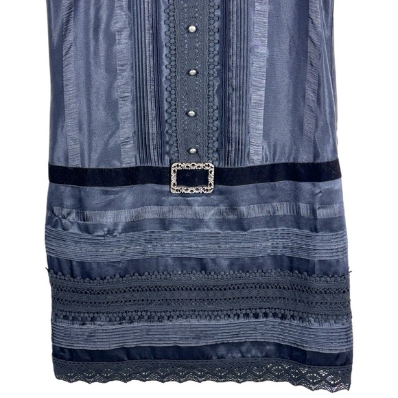 ANNA SUI x TARGET DROP WAIST INKY BLUE BLACK COQUETTE VELVET LACE SHIFT DRESS - Picture 6 of 14